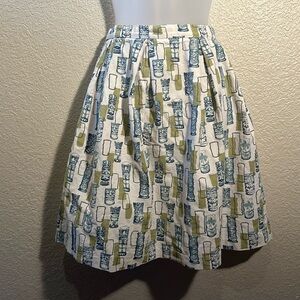 DoubleTrouble creams blue and army green tiki skirt linen pleated top rockabilly
